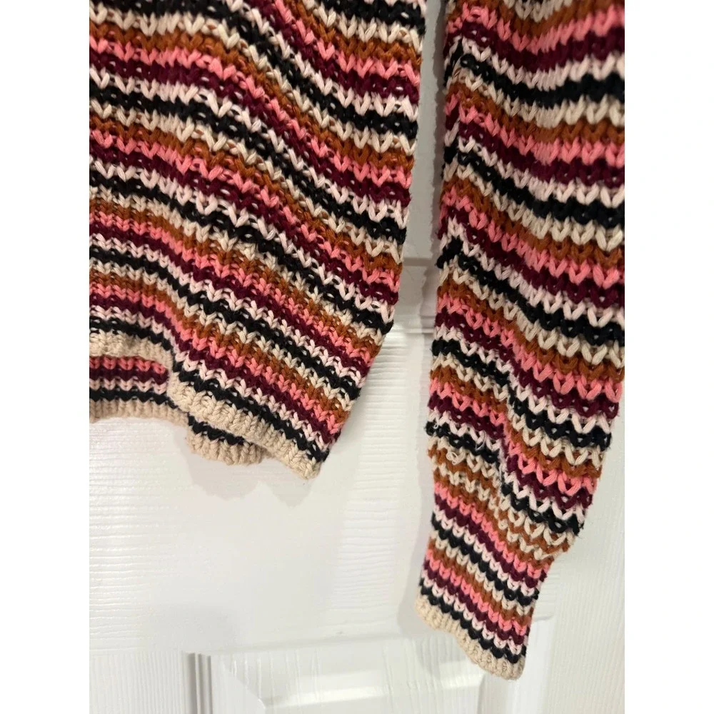 John + Jenn Striped Cotton Knit Sweater Women Medium Crochet Look Boho Versatile
